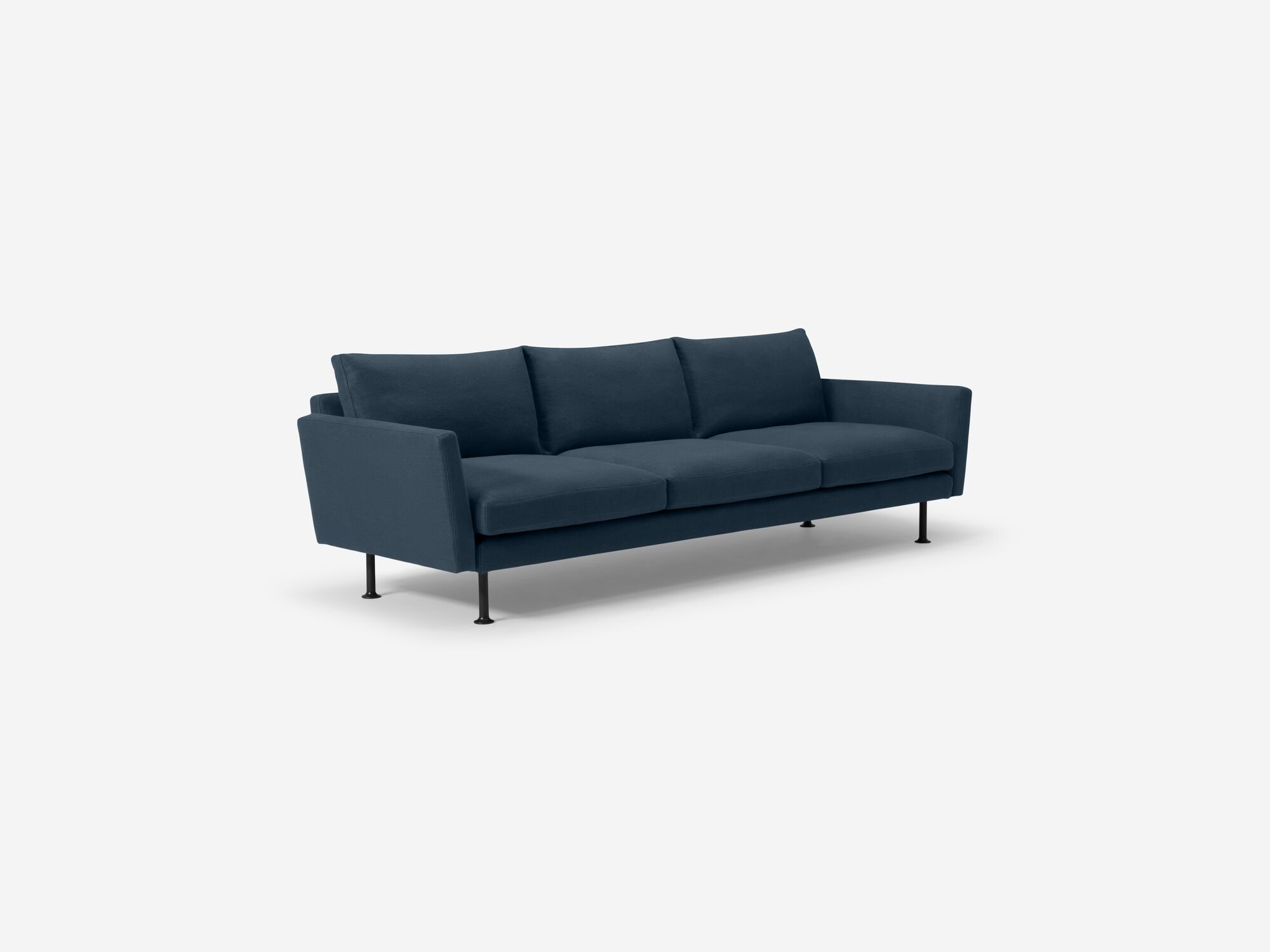 Modern blue sofa front angle view